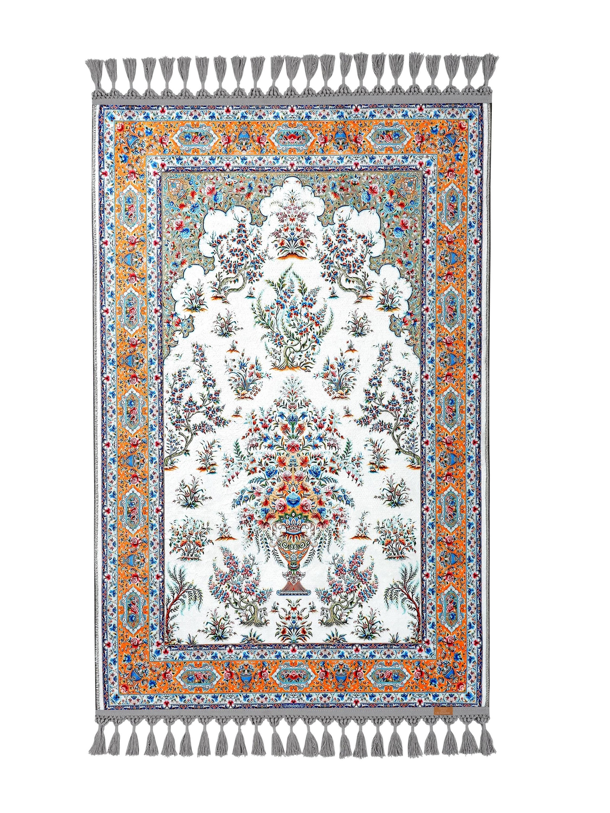 Turkish Prayer Rug, Soft Muslim Prayer Mat, Ottoman Floral Design