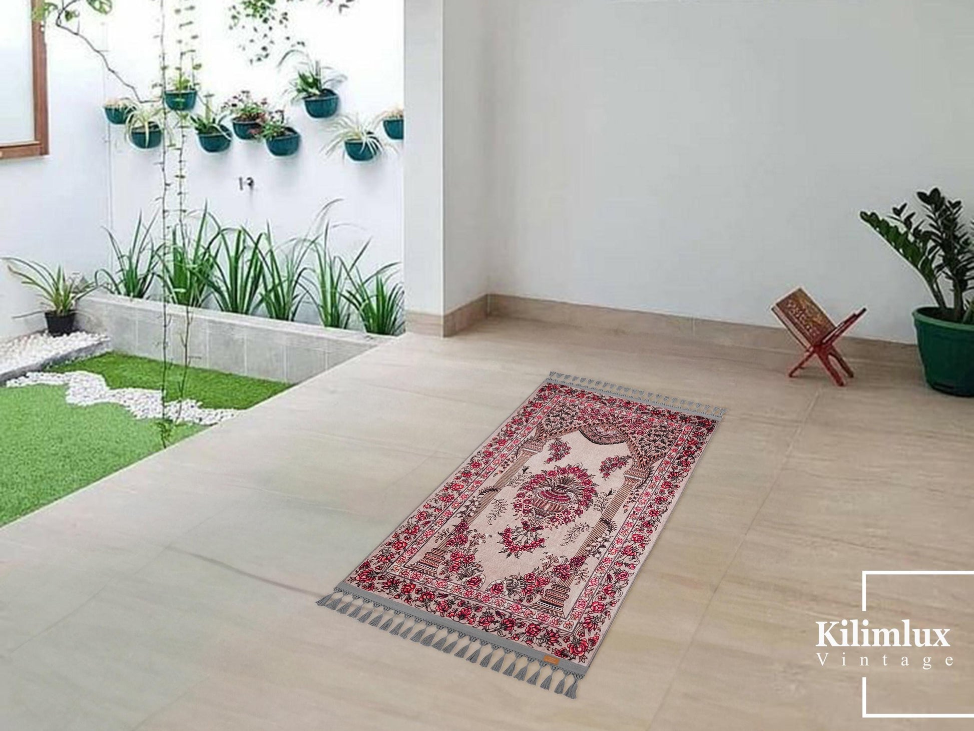 Turkish Prayer Rug, Ottoman Floral Design, Soft Muslim Prayer Mat