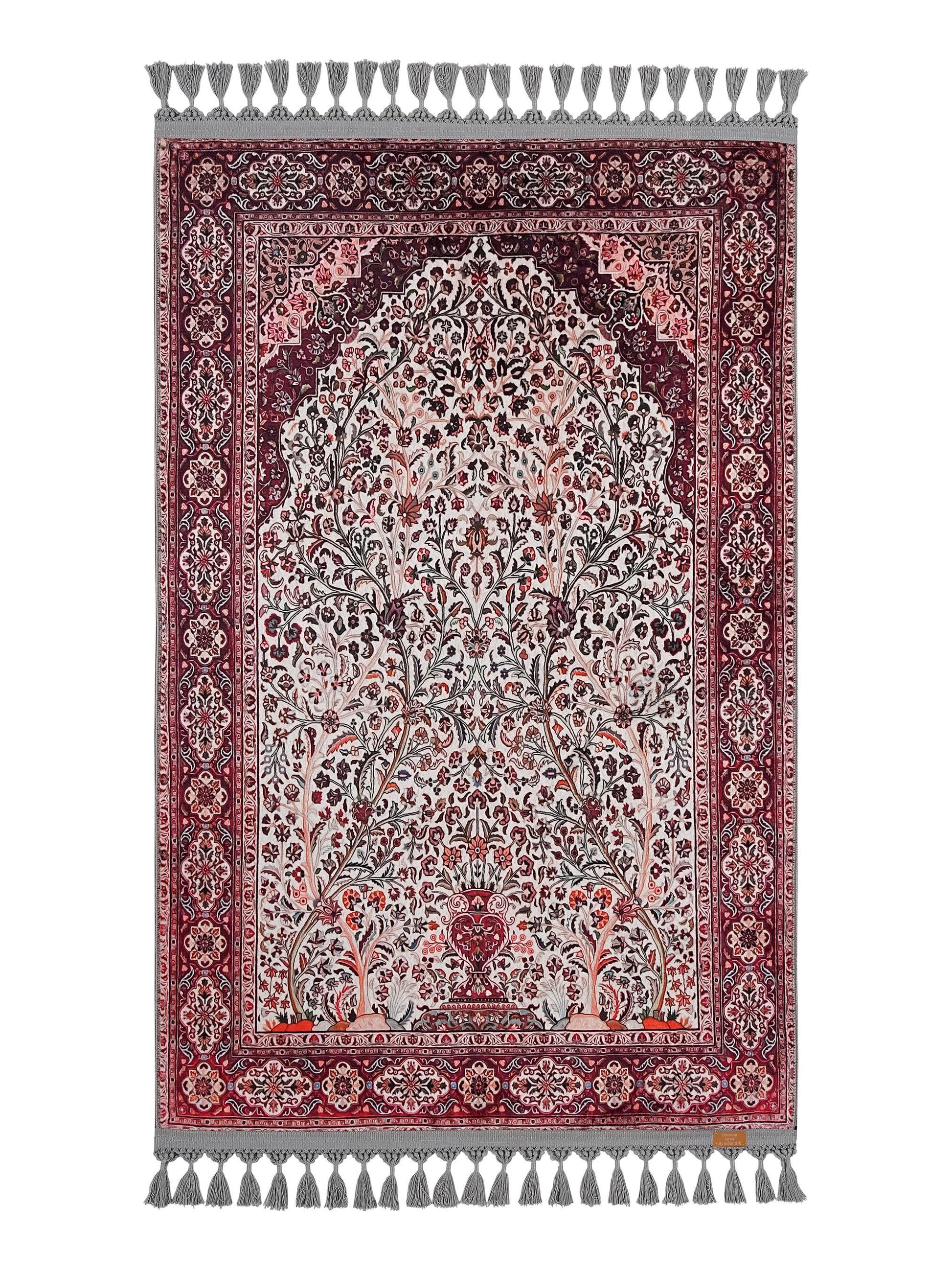 Ottoman Turkish Prayer Rug, Soft Muslim Seccade with Tassels