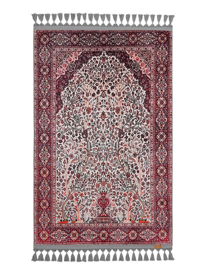 Ottoman Turkish Prayer Rug, Soft Muslim Seccade with Tassels