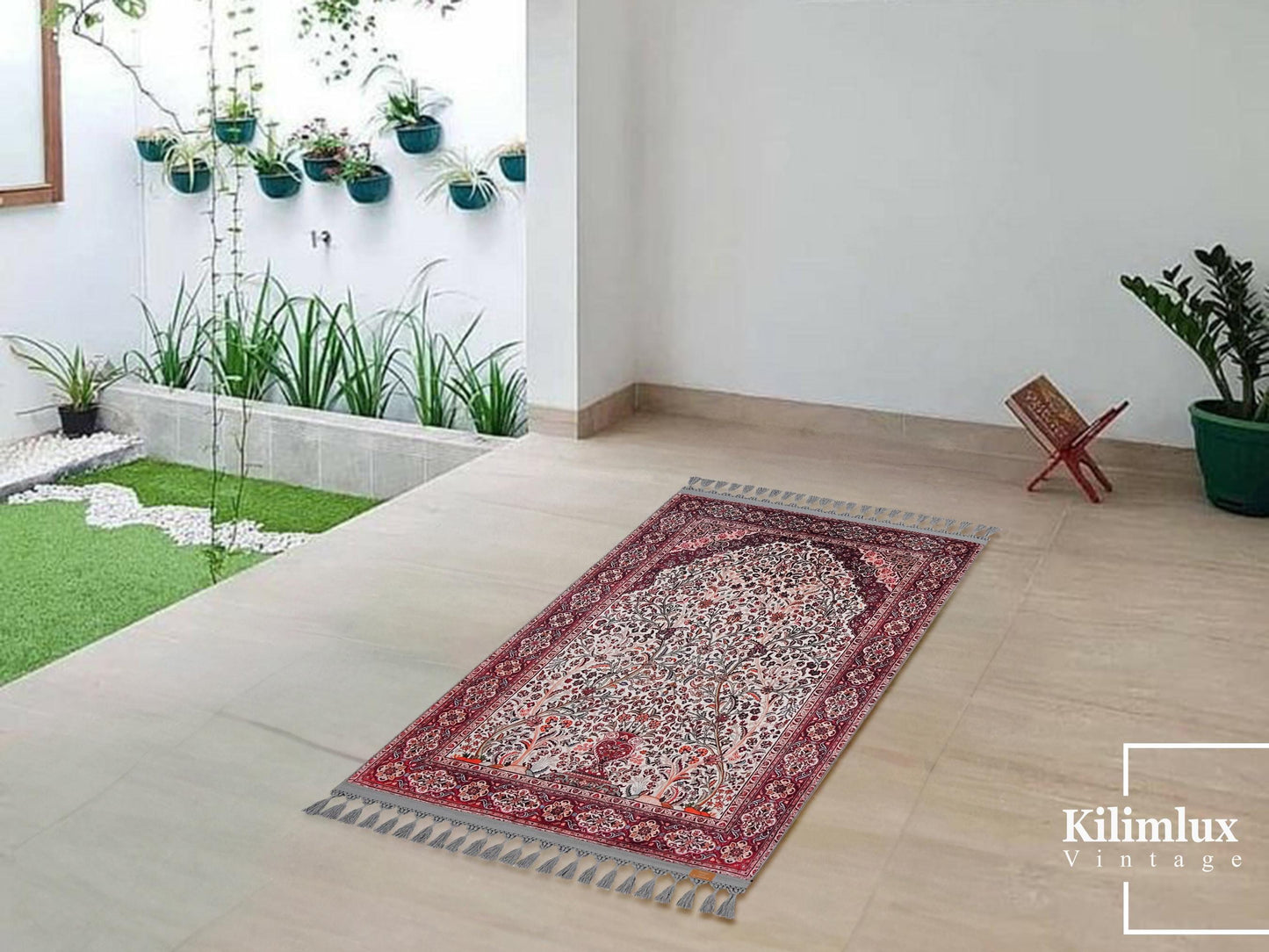 Ottoman Turkish Prayer Rug, Soft Muslim Seccade with Tassels