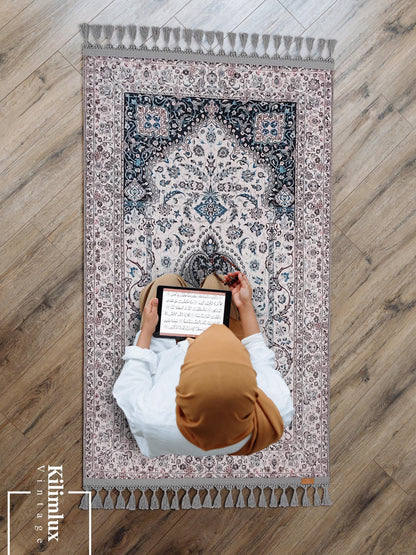 Turkish Prayer Rug, Soft Muslim Prayer Mat, Ottoman Design