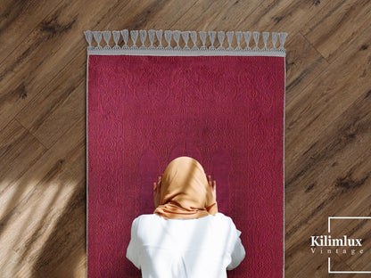 Turkish Prayer Rug, Ottoman Design, Soft Muslim Prayer Mat