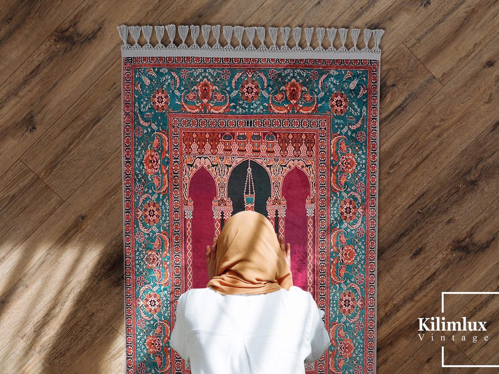 Turkish Prayer Rug, Ottoman Design, Soft Muslim Prayer Mat