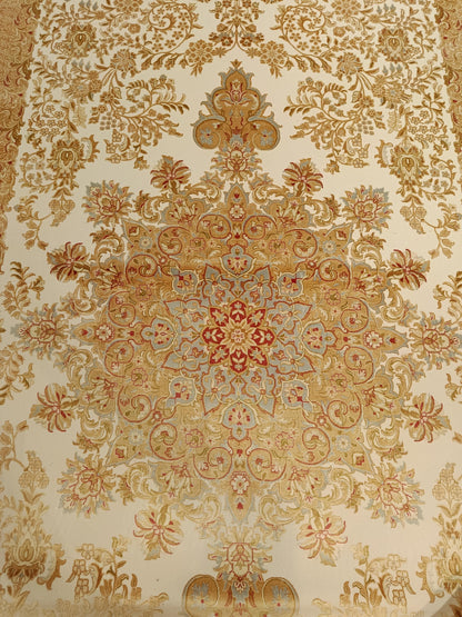 9x21 ft, Large Classic Beige Silk Rug - Distressed Medallion Design Carpet