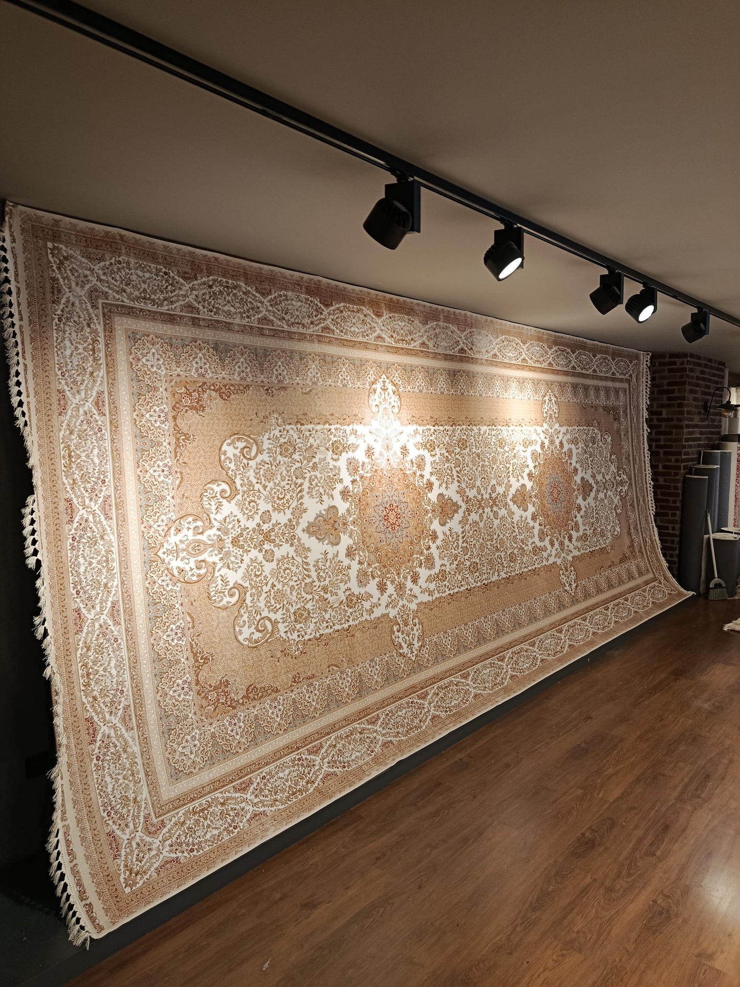 9x21 ft, Large Classic Beige Silk Rug - Distressed Medallion Design Carpet