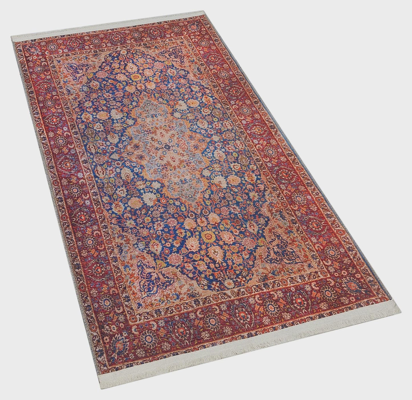 Red Vintage oriental Rug: Classic Washable Rug with Tassels