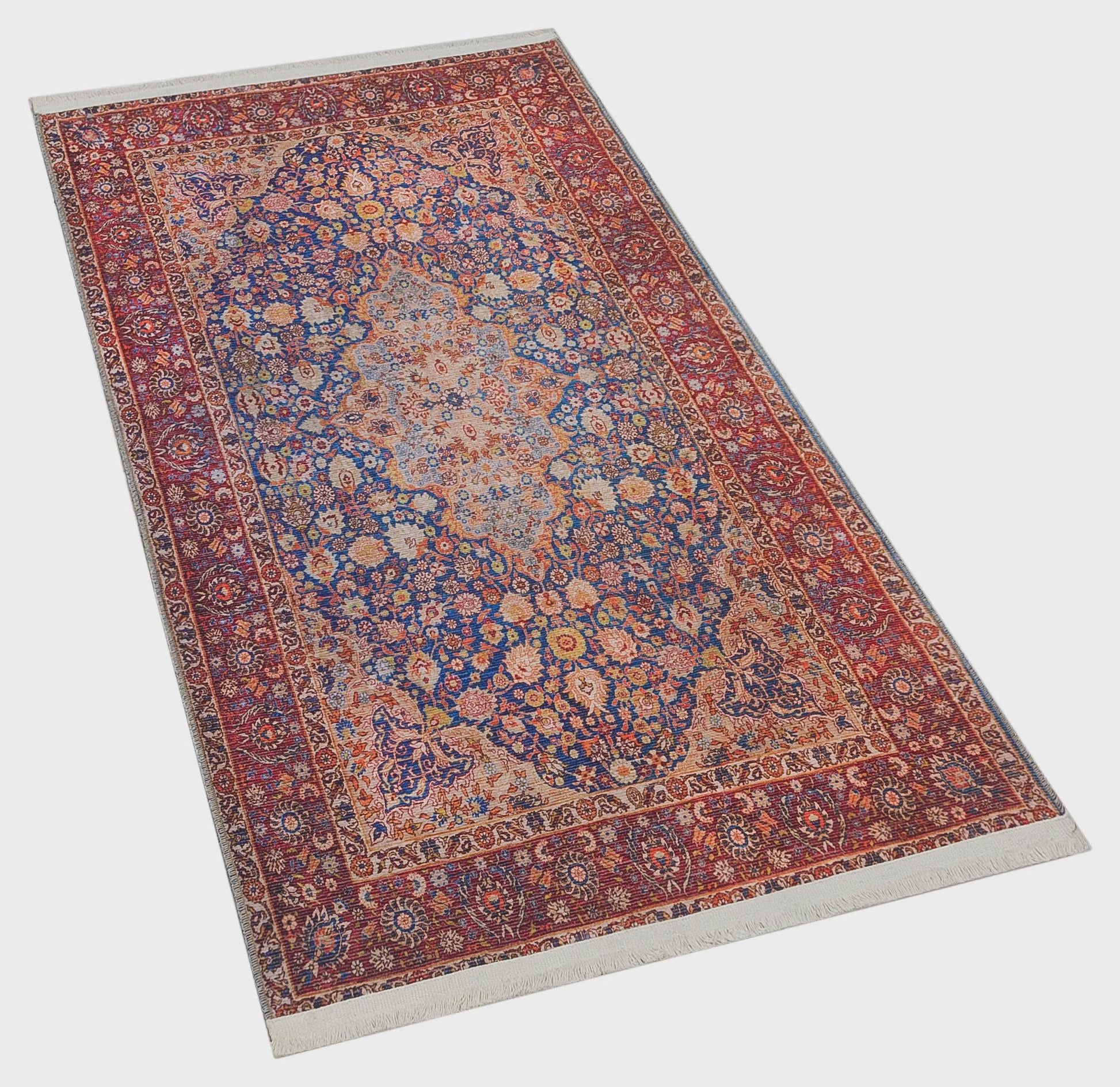 Red Vintage oriental Rug: Classic Washable Rug with Tassels