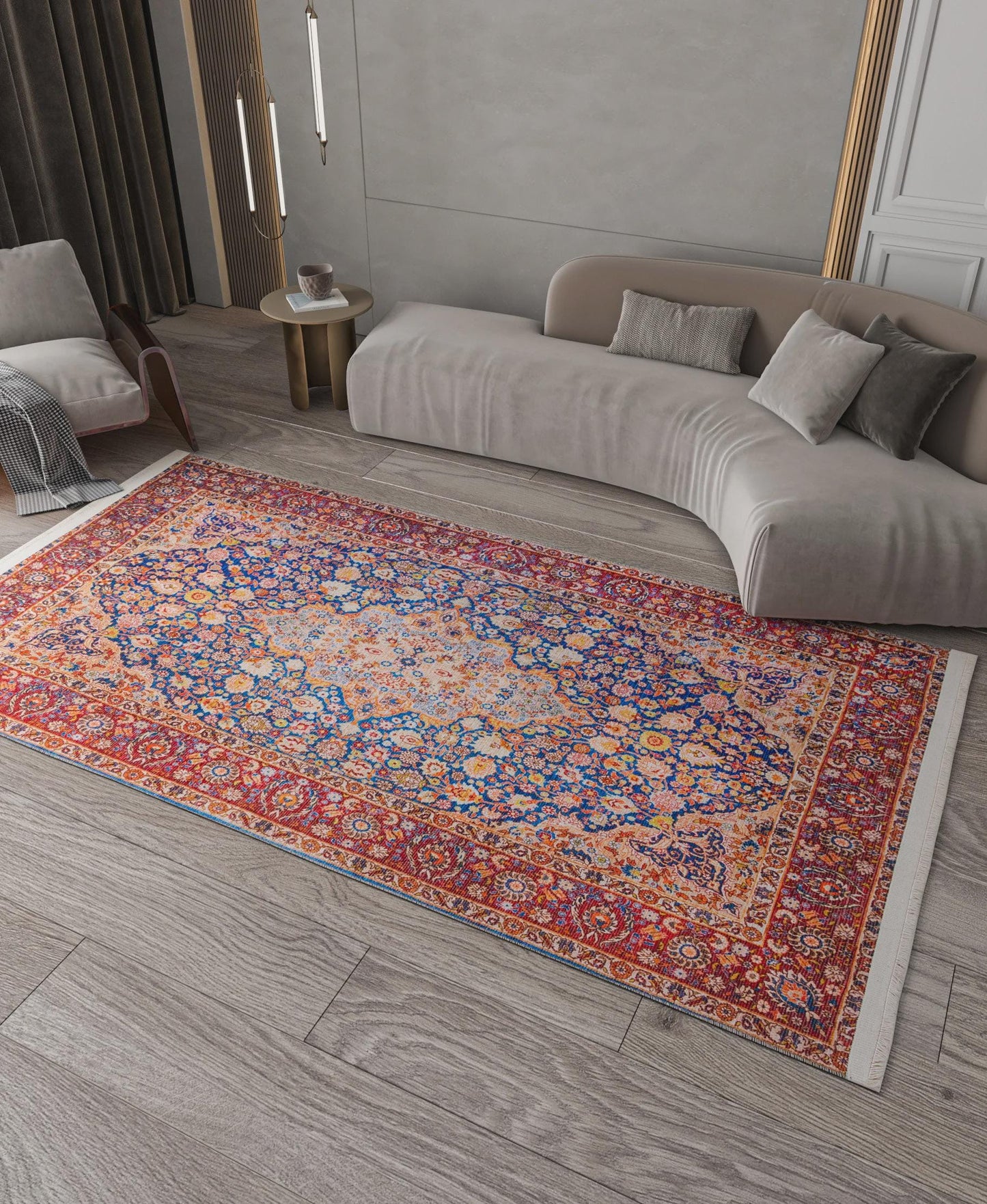 Red Vintage oriental Rug: Classic Washable Rug with Tassels
