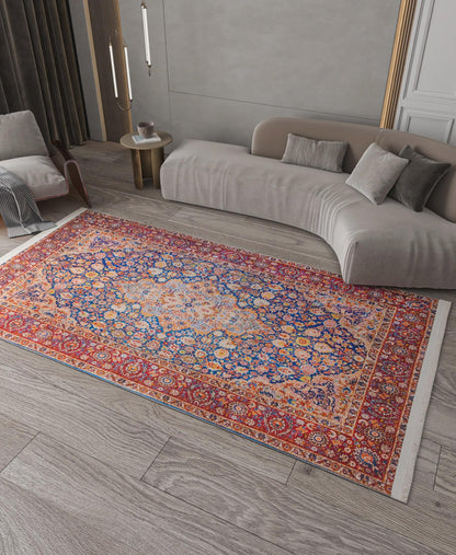 Red Vintage oriental Rug: Classic Washable Rug with Tassels