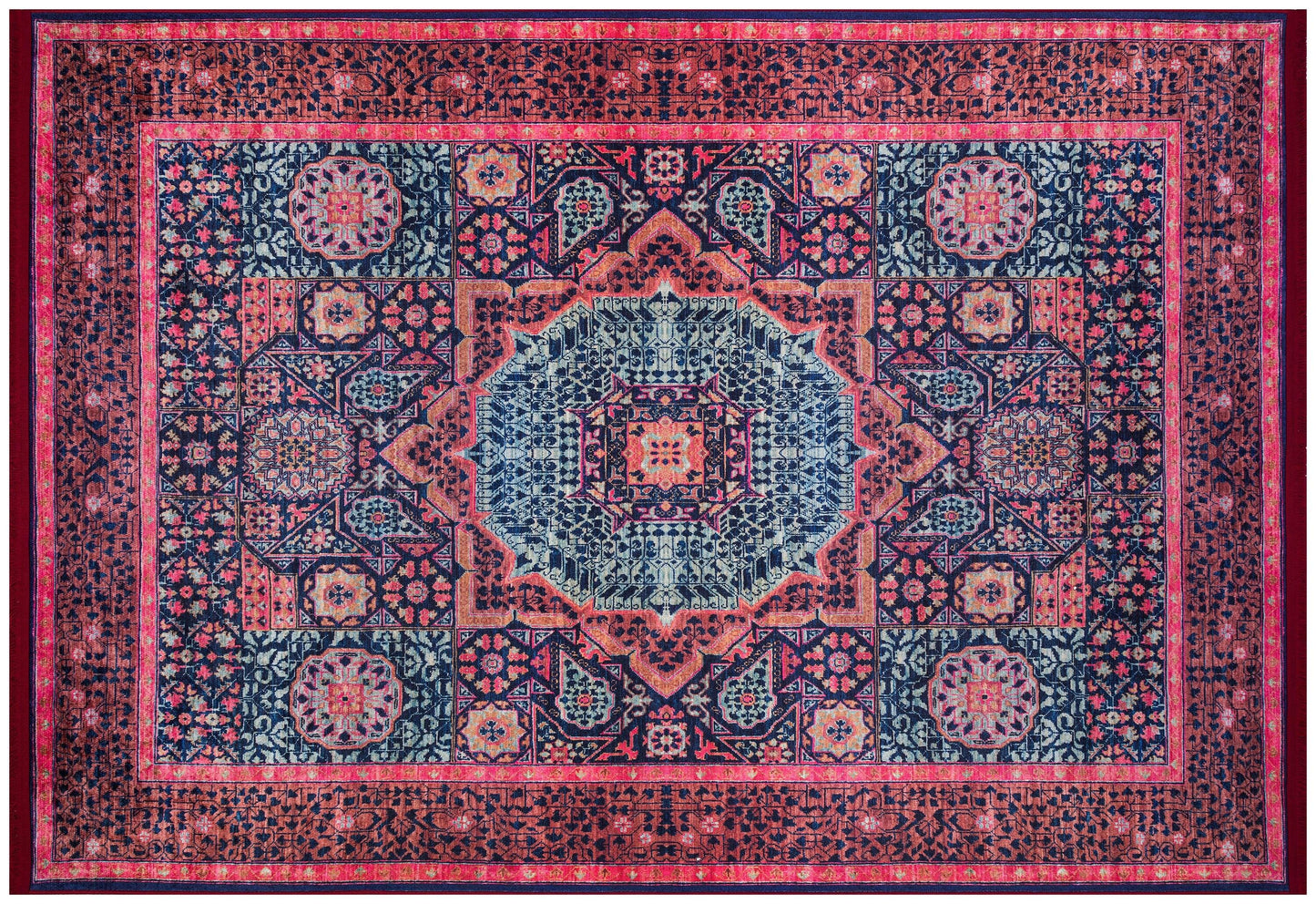 Vintage Purple oriental Mamluk Rug: Washable Red Area Carpet with Tassels