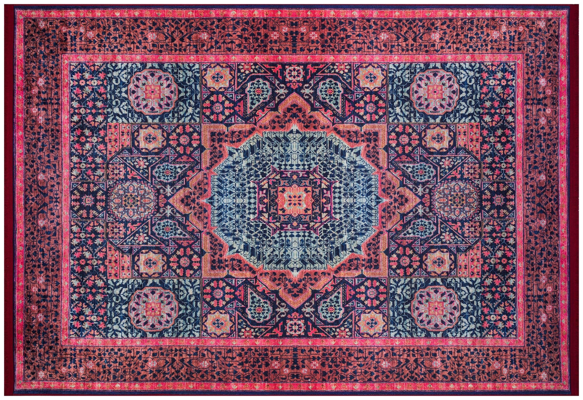 Vintage Purple oriental Mamluk Rug: Washable Red Area Carpet with Tassels