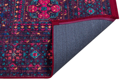 Vintage Red Oriental Mamluk Rug: Washable Red Area Carpet with Tassels