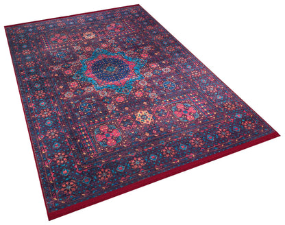 Vintage Red Oriental Mamluk Rug: Washable Red Area Carpet with Tassels