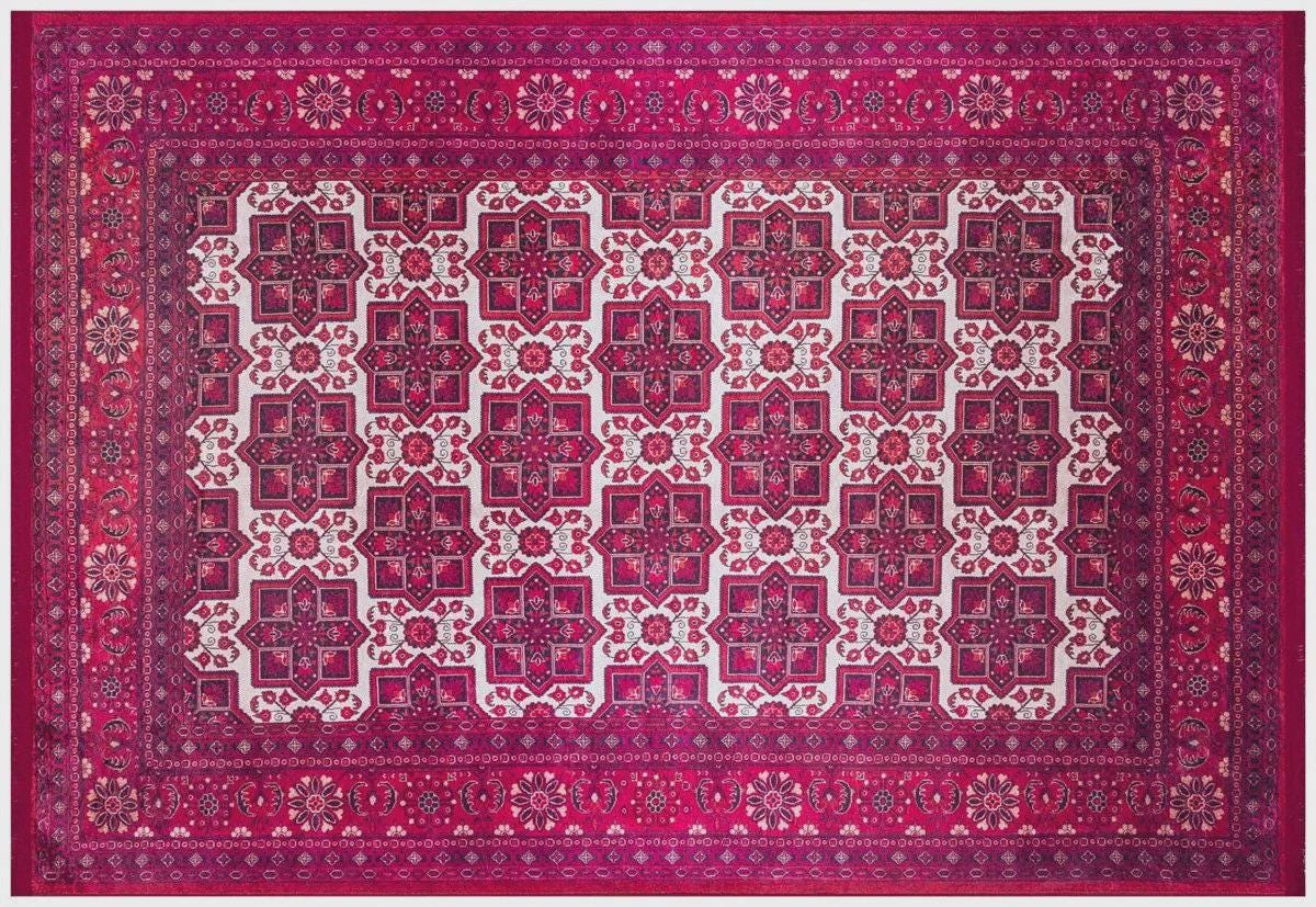 Vintage Red Oriental Afghan Rug: Washable Living Room Carpet with Tassels