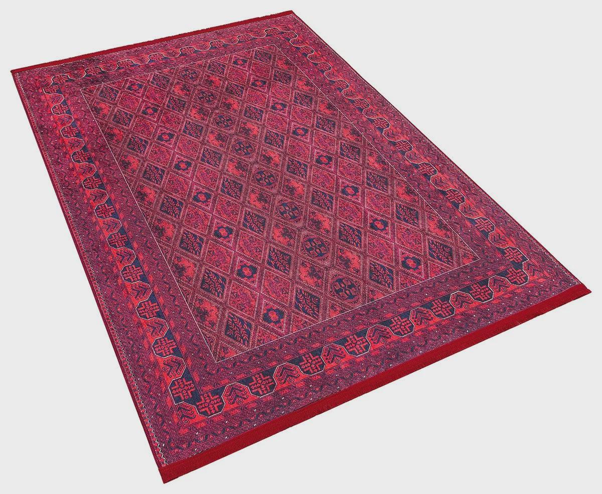 Vintage Red Afghan Rug: Washable Living Room Carpet