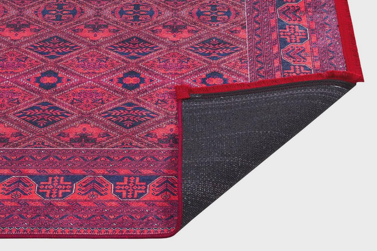 Vintage Red Afghan Rug: Washable Living Room Carpet