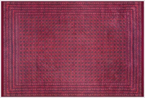 Vintage Red Oriental Afghan Rug: Washable Living Room Carpet