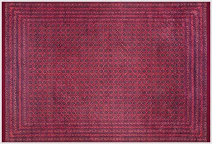 Vintage Red Oriental Afghan Rug: Washable Living Room Carpet