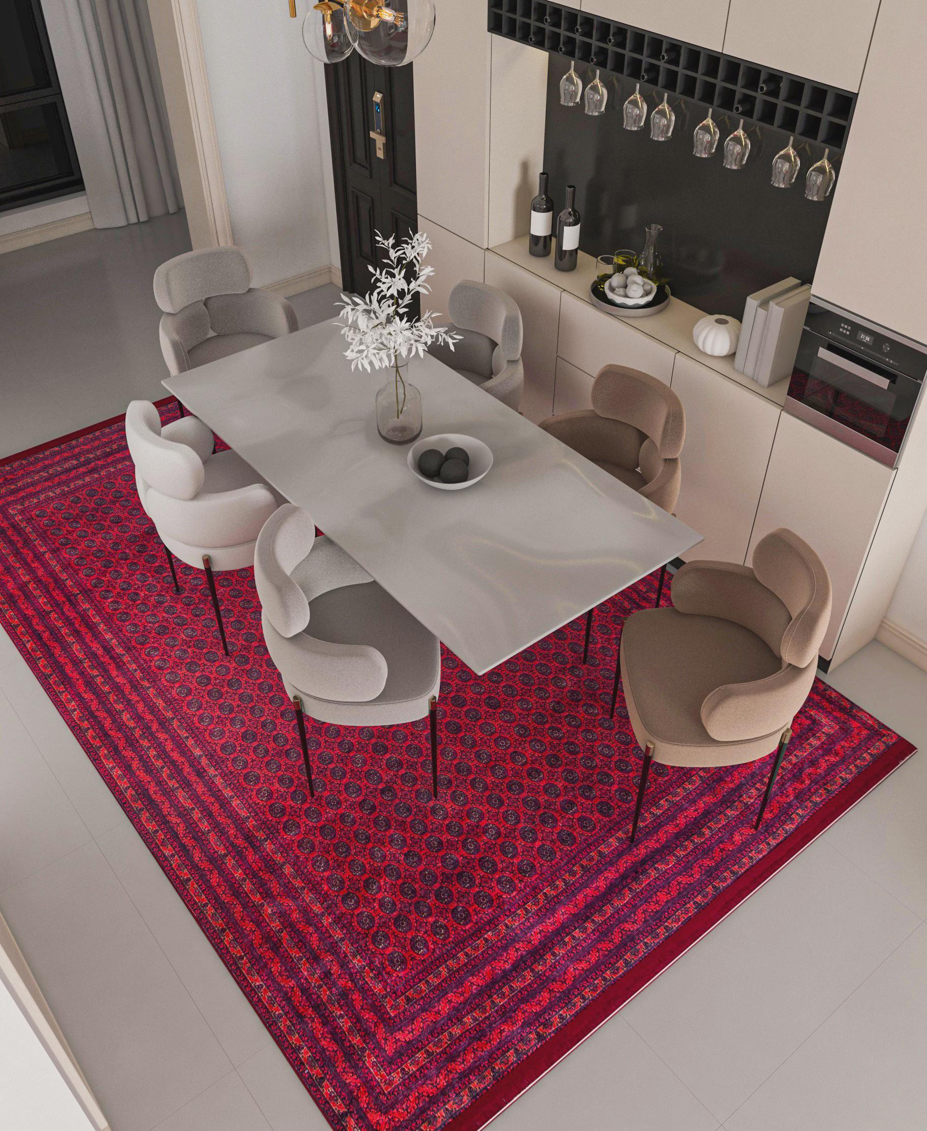 Vintage Red Oriental Afghan Rug: Washable Living Room Carpet