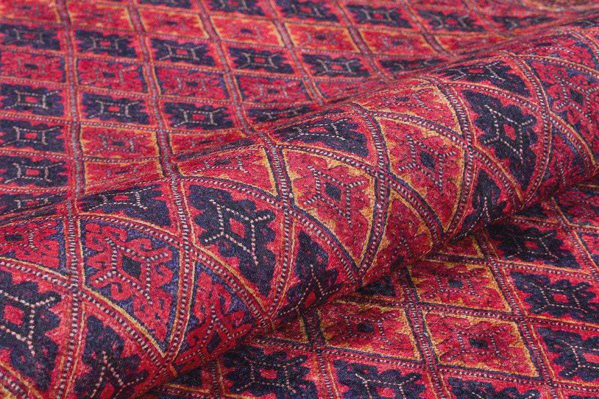 Vintage Red Oriental Afghan Rug: Washable Living Room Carpet