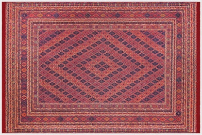 Vintage Red Oriental Afghan Rug: Washable Living Room Carpet