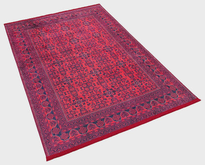 Red Vintage Oriental Afghan Rug: Washable Red Carpet with Tassels