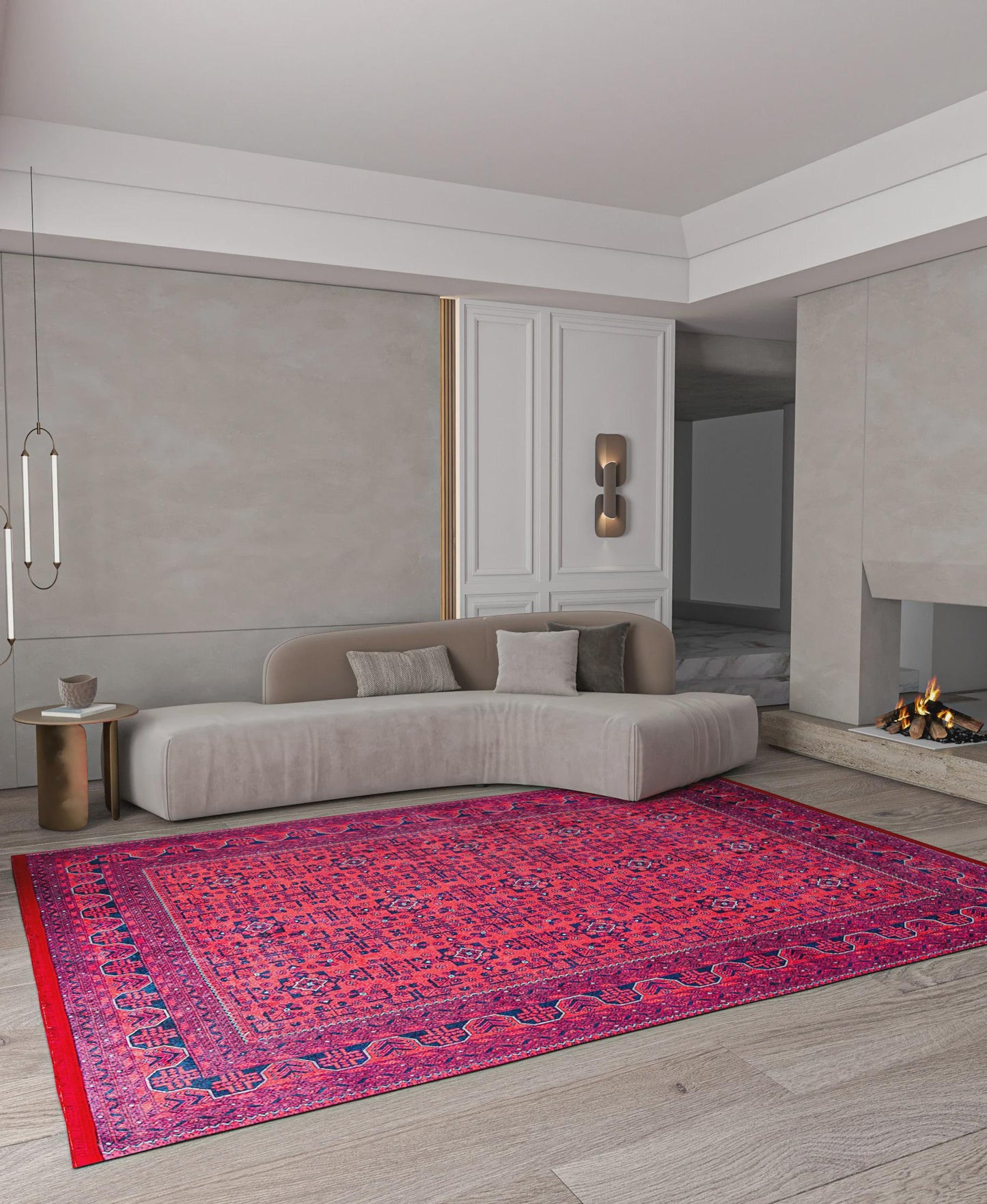 Red Vintage Oriental Afghan Rug: Washable Red Carpet with Tassels