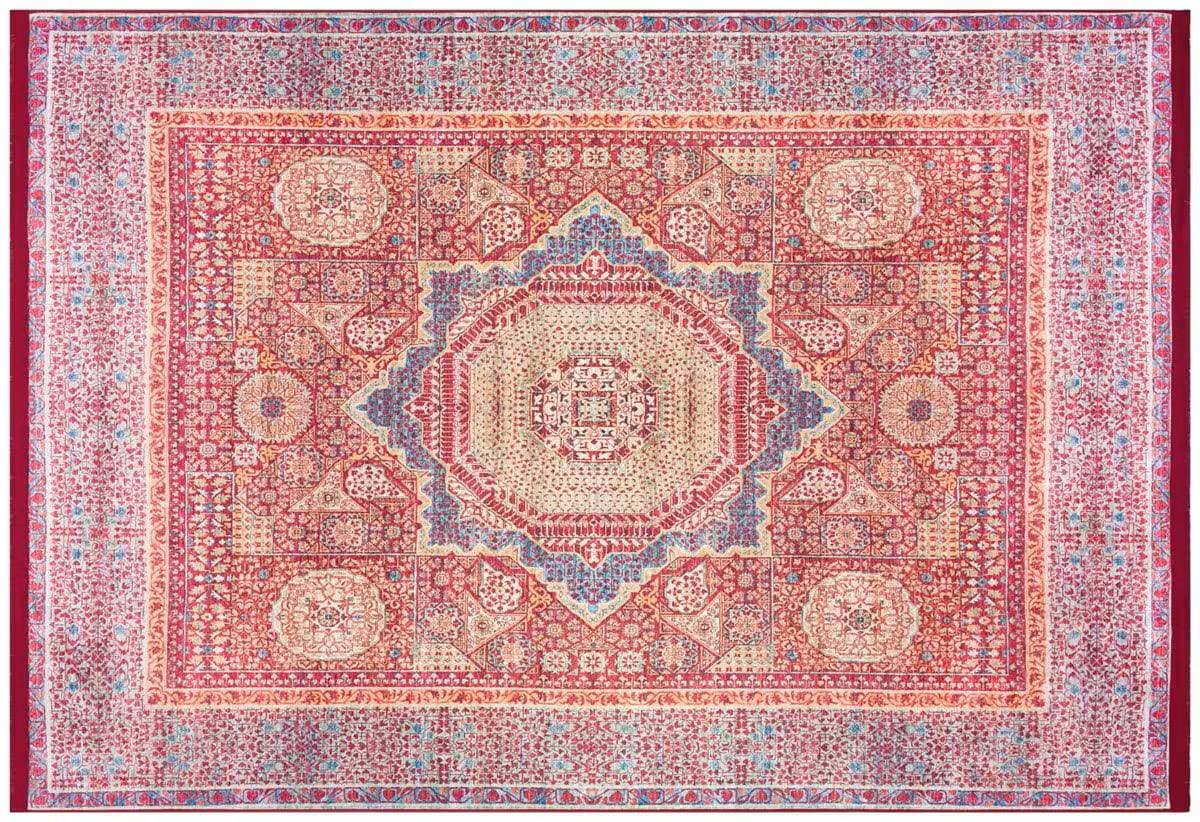 Vintage Oriental Mamluk Rug: Washable Red Carpet with Tassels