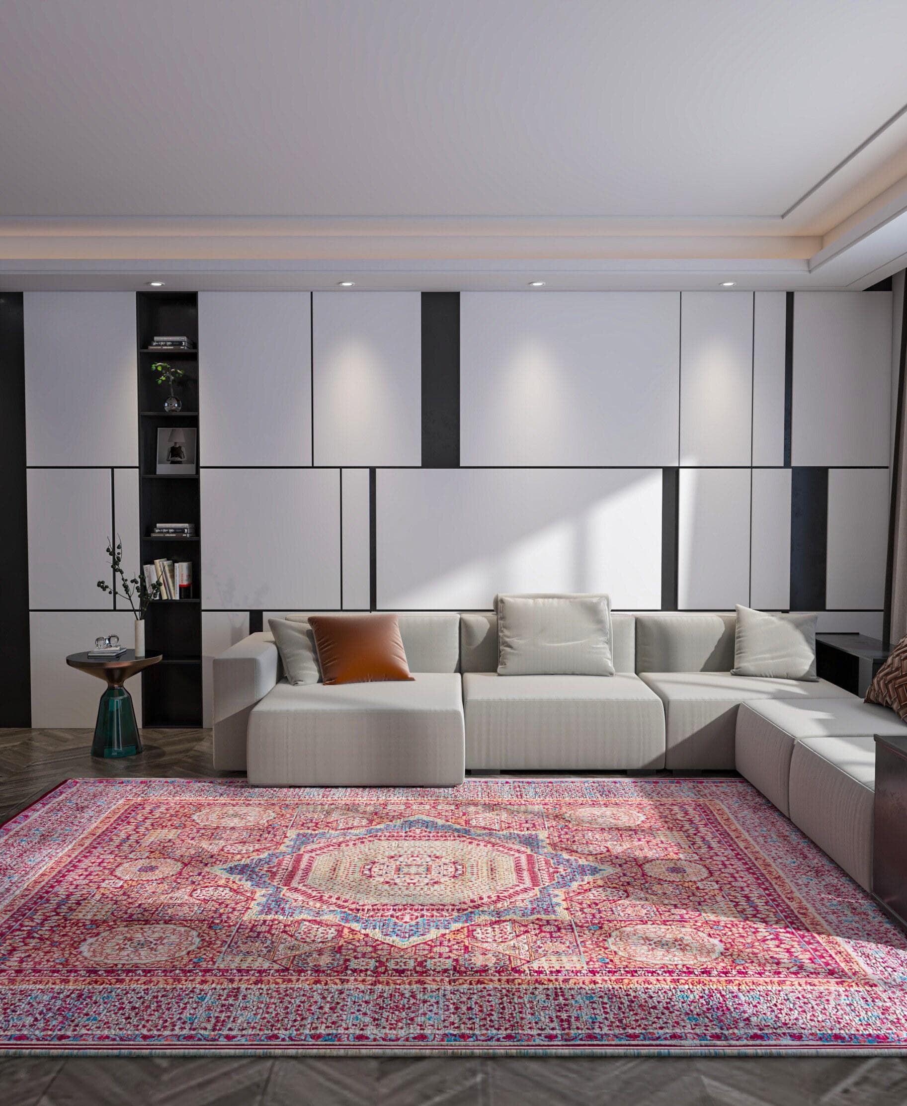 Vintage Oriental Mamluk Rug: Washable Red Carpet with Tassels