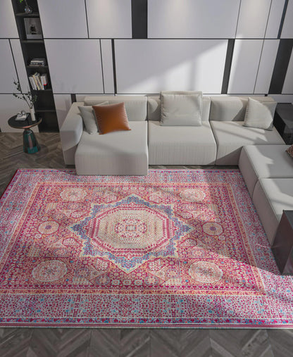 Vintage Oriental Mamluk Rug: Washable Red Carpet with Tassels