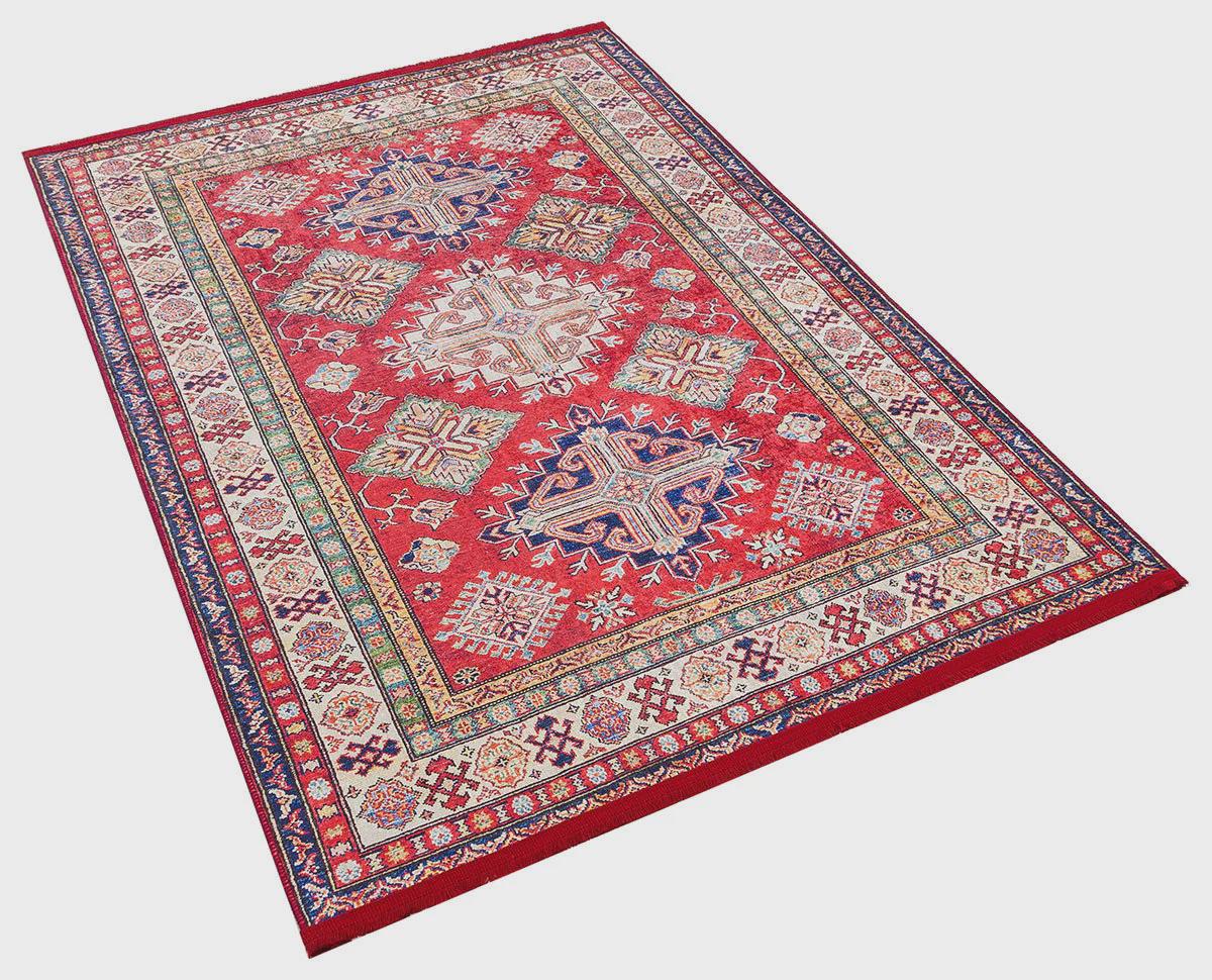 Vintage Red Oriental Kazak Rug: Washable Living Room Carpet
