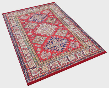 Vintage Red Oriental Kazak Rug: Washable Living Room Carpet