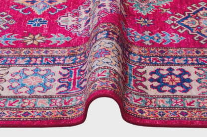 Red Oriental Kazak Rug: Classic Vintage Washable Carpet with Tassels