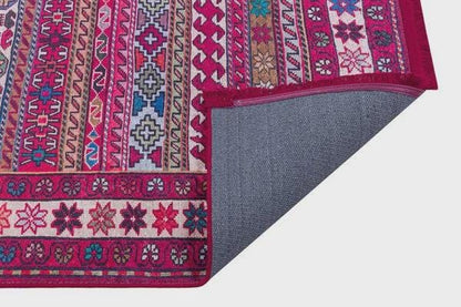 Red Oriental Kazak Rug: Vintage Washable Carpet with Tassels