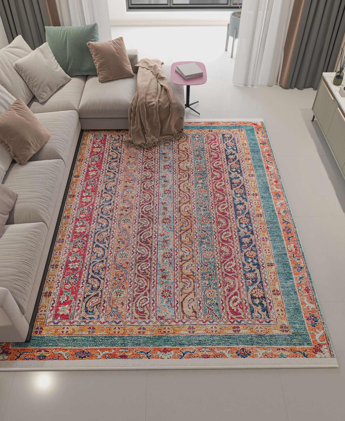 Vintage Red oriental Rug: Washable Living Room Carpet