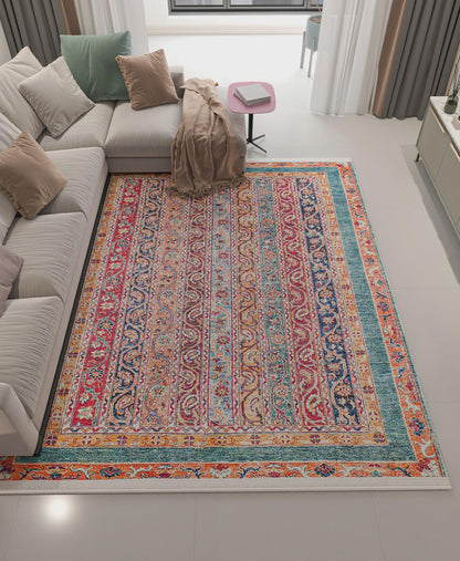 Vintage Red oriental Rug: Washable Living Room Carpet