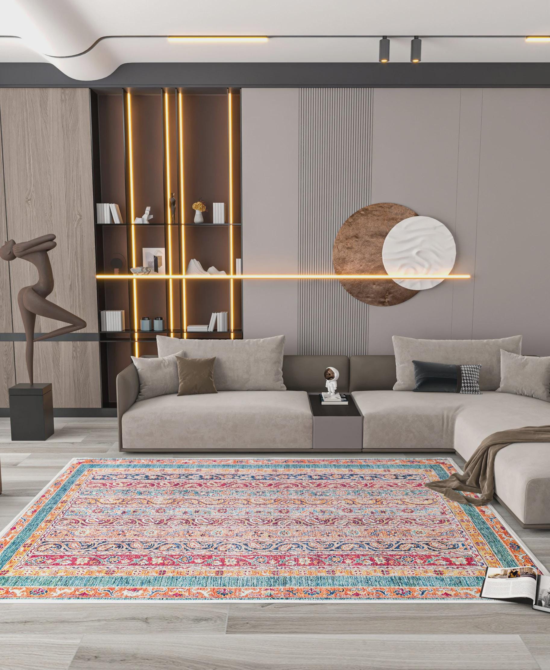 Vintage Red oriental Rug: Washable Living Room Carpet