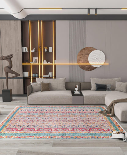 Vintage Red oriental Rug: Washable Living Room Carpet