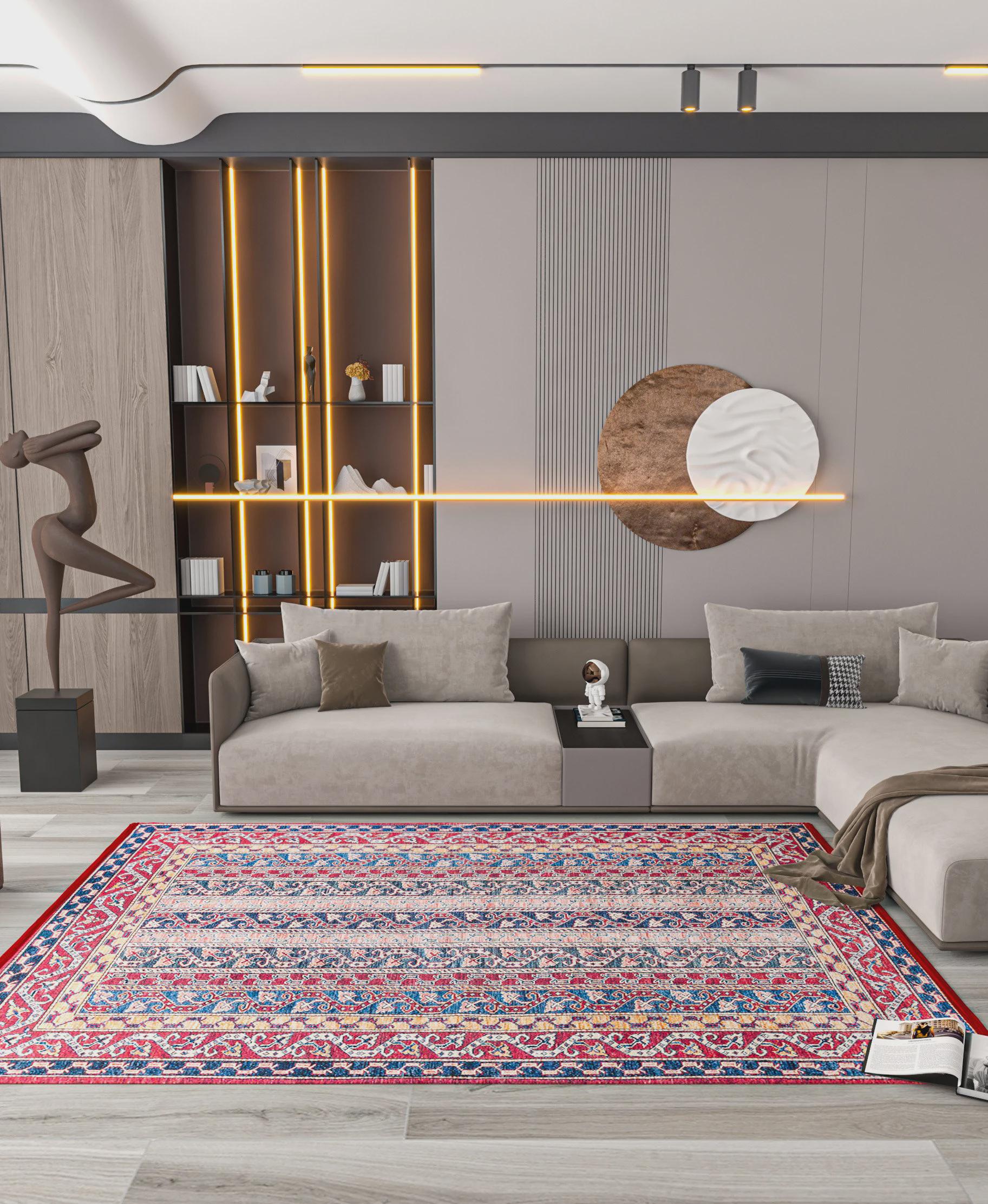 Red Vintage oriental Rug: Washable Red Accent Carpet