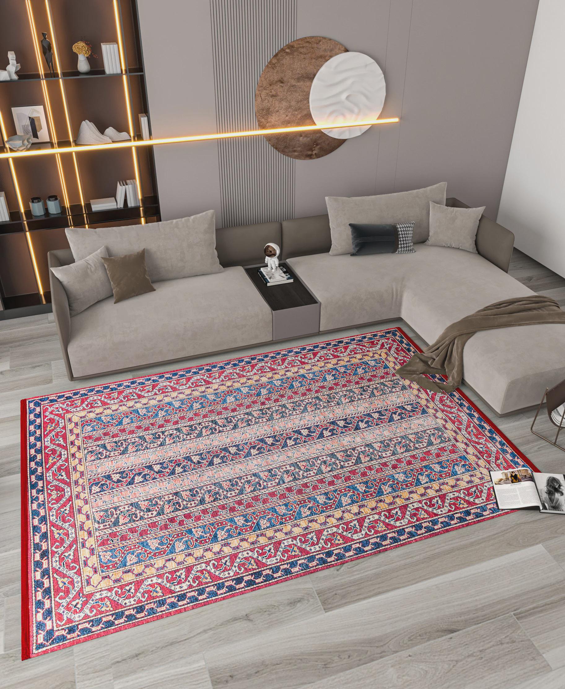 Red Vintage oriental Rug: Washable Red Accent Carpet