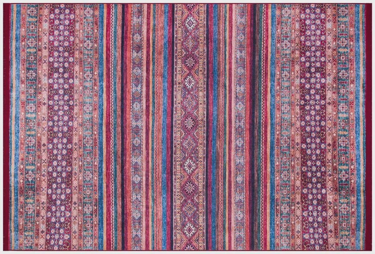 Vintage Red Shawl Design Rug: Washable Living Room Carpet
