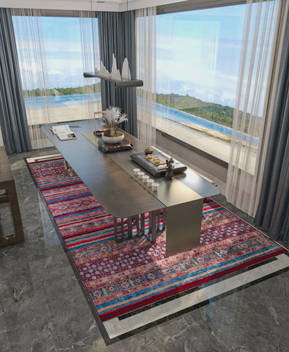 Vintage Red Shawl Design Rug: Washable Living Room Carpet
