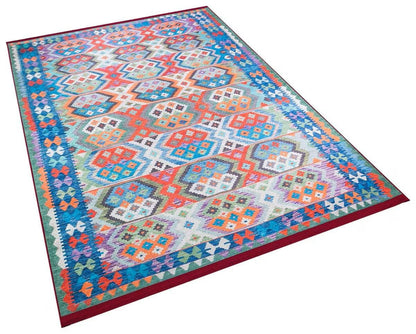Vintage Kilim Design Rug: Washable Blue Living Room Rug