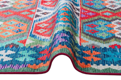Vintage Kilim Design Rug: Washable Blue Living Room Rug