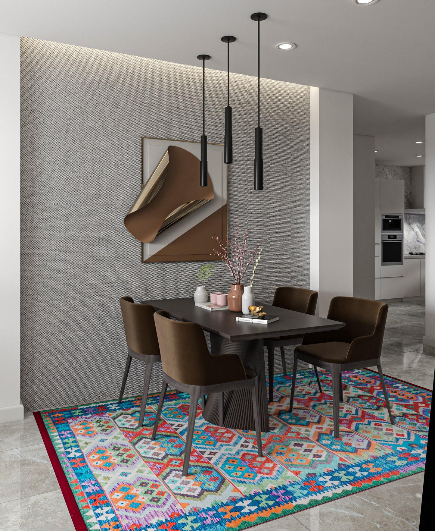 Vintage Kilim Design Rug: Washable Blue Living Room Rug