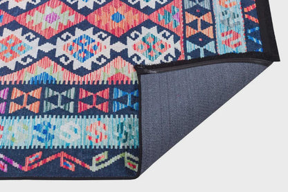Vintage Kilim Design Rug: Washable Blue Living Room Rug