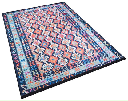 Vintage Kilim Design Rug: Washable Blue Living Room Rug