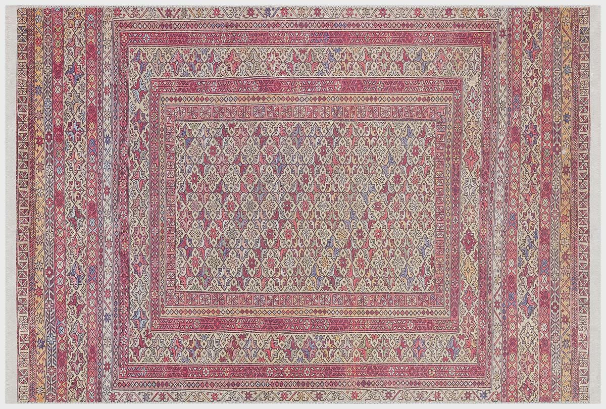 Vintage Afghan Rug: Washable Beige Living Room Carpet