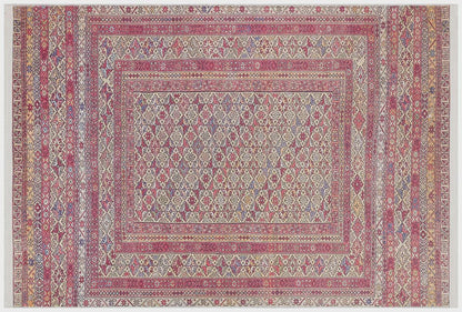Vintage Afghan Rug: Washable Beige Living Room Carpet